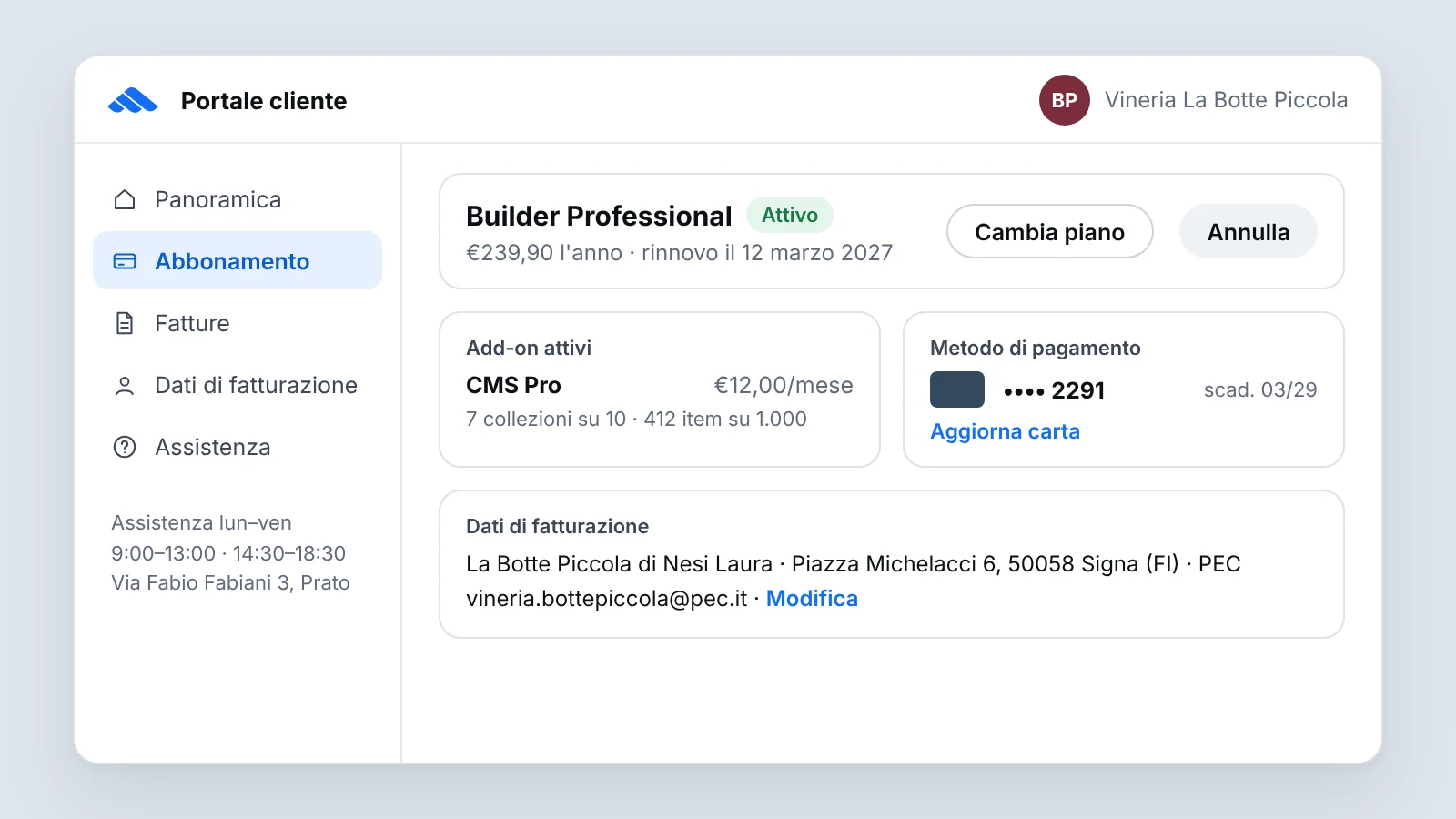 Gestire l'abbonamento dal portale cliente